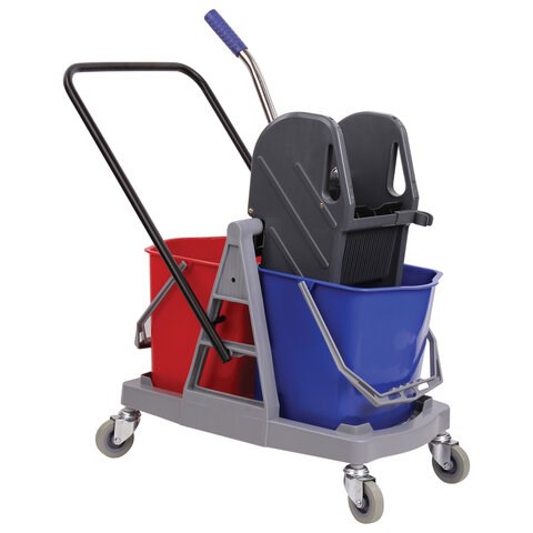 Тележка уборочная BRABIX, 2 съемных ведра 17 л, механический отжим, пластиковый каркас, 606660 606660