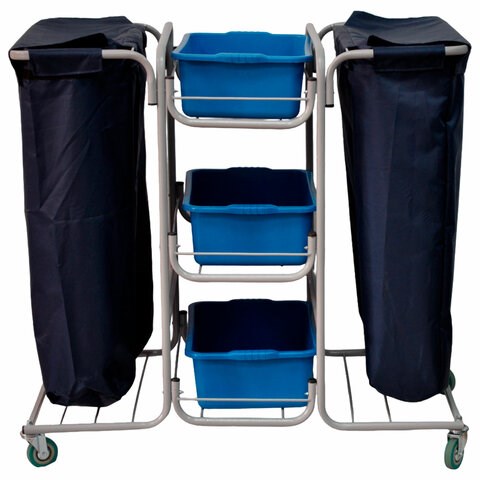 Тележка уборочная Eco-Force МНОГОФУНКЦИОНАЛЬНАЯ (отель, кафе, столовые, офис), 3 поддона, 2 держателя и основания для мешка, 2 мешка, 26EF/4 609752