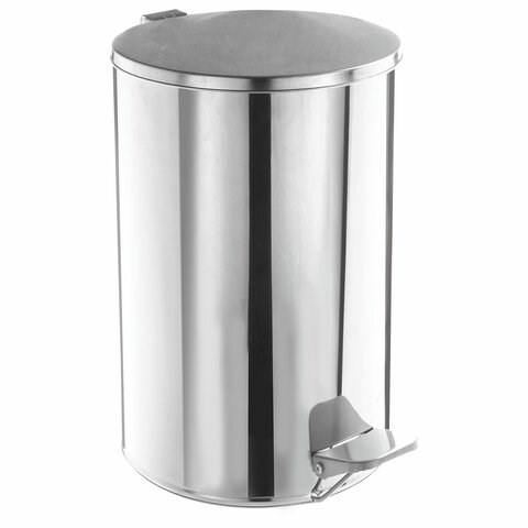 Ведро мусорное с педалью 10 литров, УСИЛЕННОЕ, кольцо под мешок, хром, нержавеющая сталь, ТИТАН 607726