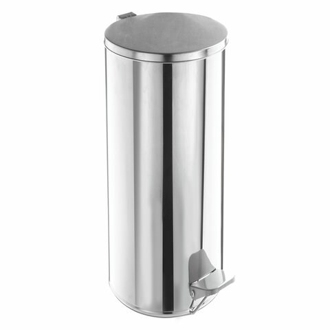 Ведро мусорное с педалью 30 литров, УСИЛЕННОЕ, кольцо под мешок, хром, нержавеющая сталь, ТИТАН 607728