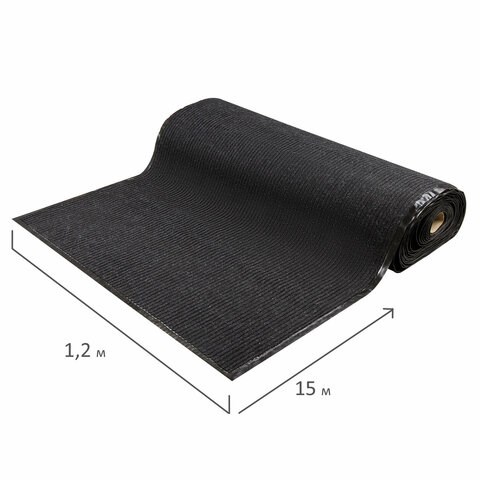 Коврик дорожка ворсовый влаго-грязезащита 1,2х15 м, толщина 7 мм, черный, В РУЛОНЕ, LAIMA, 602883 602883