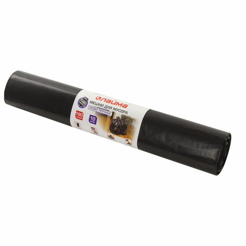 Мешки для мусора 160 л черные в рулоне 10 шт. особо прочные, ПВД 100 мкм, 90х110 см, LAIMA, 601798 601798