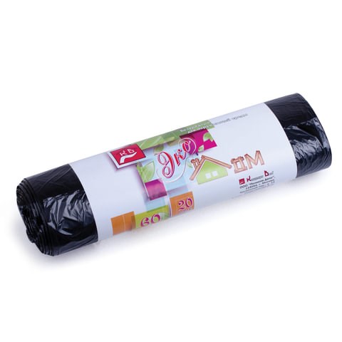 Мешки для мусора, 60 л, черные, в рулоне 20 шт., ПНД, 7 мкм, 60х70 см, эконом, КБ, "ЭкоДом", 1749 601349