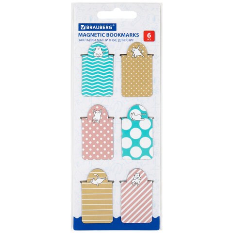 Закладки для книг МАГНИТНЫЕ c высечкой, "CAT YOGA", набор 6 шт., 35х25 мм, BRAUBERG, 113162 113162