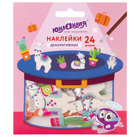 Наклейки из EVA "Ламы и кактус", 24 штуки, ассорти, ЮНЛАНДИЯ, 662687 662687