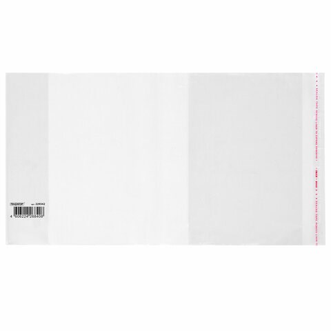 Обложка ПП со штрихкодом для тетрадей и дневников, КЛЕЙКИЙ КРАЙ, 80 мкм, 210х380 мм, универсальная, прозрачная, ПИФАГОР, 229342 229342
