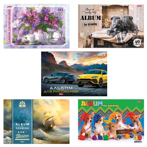 Альбом для рисования, А4, 40 листов, скоба, обложка картон, HATBER, 205х290 мм, "Ассорти", 051869, 40А4В 104841