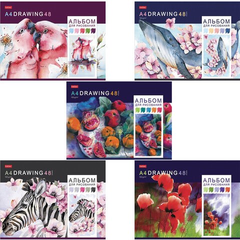 Альбом для рисования, А4, 48 листов, скоба, обложка картон, HATBER, 205х290 мм, "Акварельная палитра", 067588, 48А4В 113791