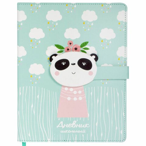 Дневник 1-4 класс 48 л., кожзам (твердая), застежка, ЮНЛАНДИЯ, "ПАНДА", 105956 105956