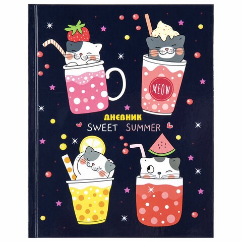 Дневник 1-4 класс 48 л., твердый, ЮНЛАНДИЯ, глянцевая ламинация, с подсказом, "Котики", 106352 106352