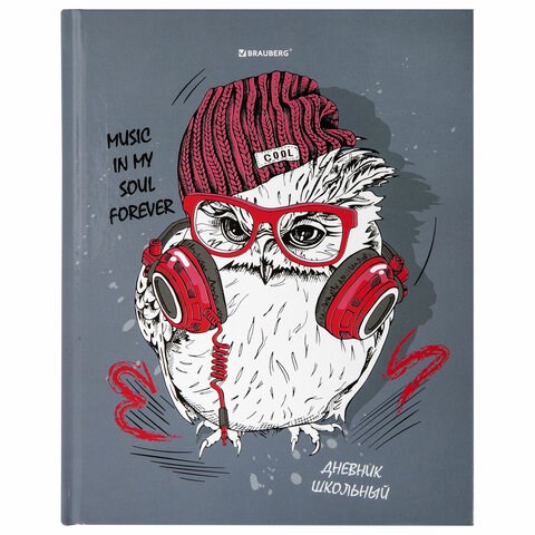 Дневник 1-11 класс 40 л., твердый, BRAUBERG, глянцевая ламинация, "Cool Owl", 106371 106371