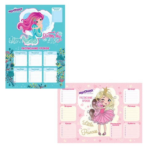 Расписание уроков и звонков А3, ЮНЛАНДИЯ, для девочек, ассорти (2 вида), 111652 111652