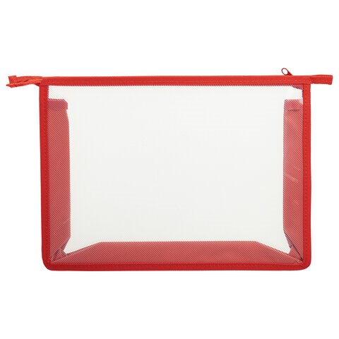 Папка для тетрадей А4 ПИФАГОР, пластик, молния сверху, прозрачная, красный, 272108 272108