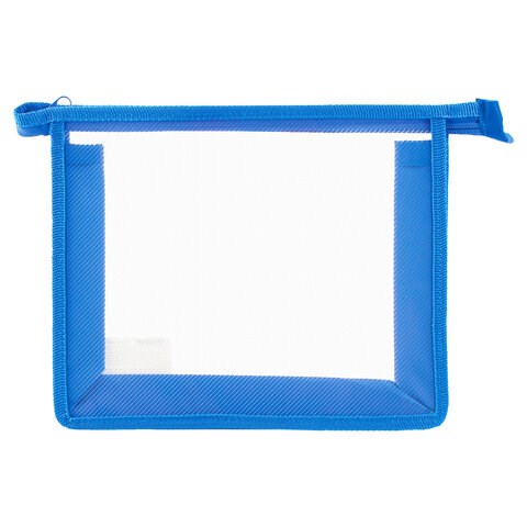 Папка для тетрадей А5 ПИФАГОР, пластик, молния сверху, прозрачная, синяя, 228221 228221
