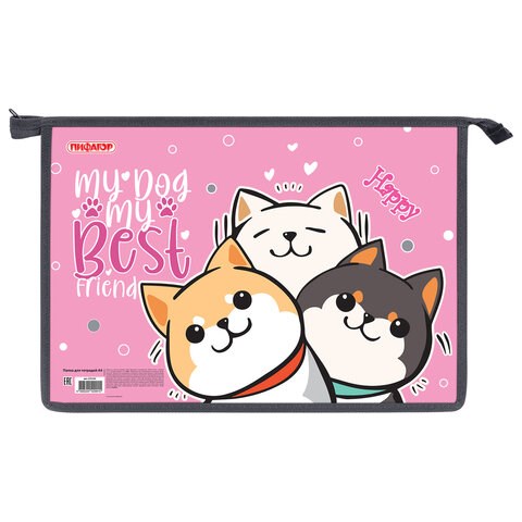 Папка для тетрадей ПИФАГОР А4, 1 отделение, картон/пластик, на молнии, "Best team", 272124 272124