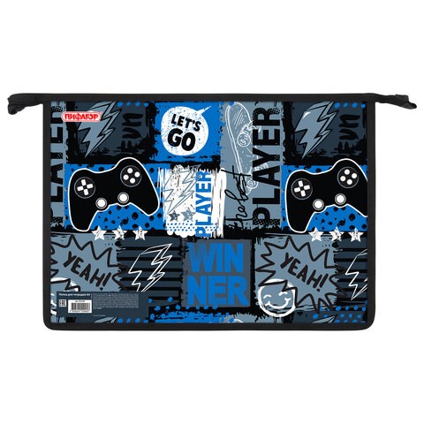 Папка для тетрадей ПИФАГОР А4, 1 отделение, картон/пластик, на молнии, "Press play", 272128 272128