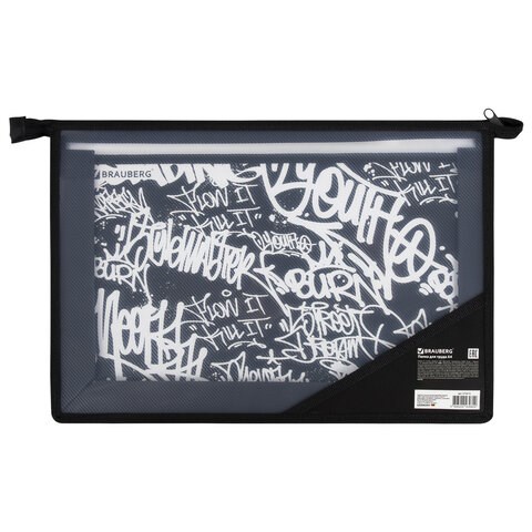 Папка для труда BRAUBERG А4, 2 отделения, пластик, молния сверху, органайзер, "Graffiti", 272215 272215