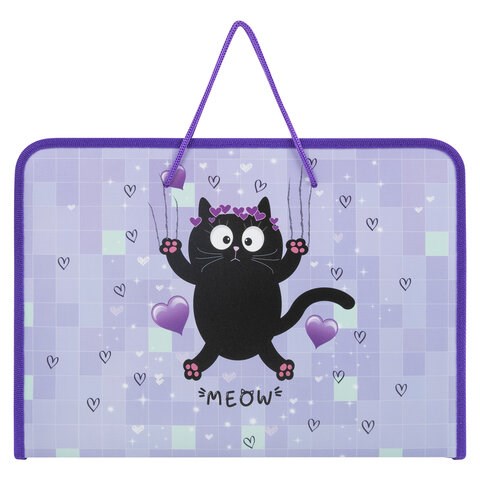 Папка для труда на молнии с ручками ПИФАГОР А4, 1 отделение, пластик, органайзер, "Falling cat", 272226 272226