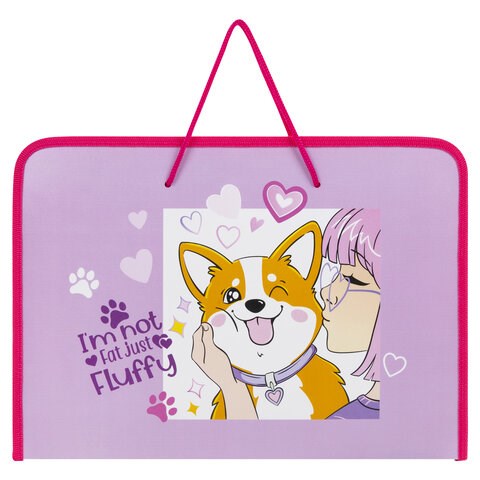 Папка для труда на молнии с ручками ПИФАГОР А4, 1 отделение, пластик, органайзер, "Fluffy akita", 272227 272227