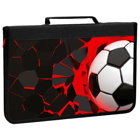 Папка на молнии BRAUBERG А4 с ручкой, с органайзером, 1 отделение, "Black football", 270992 270992