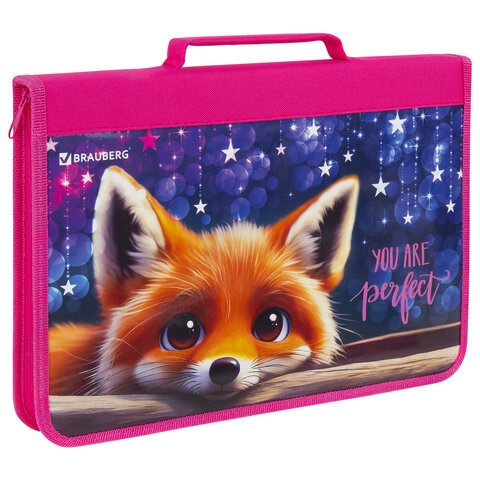 Папка на молнии BRAUBERG А4 с ручкой, с органайзером, 1 отделение, "Cute fox", 272217 272217