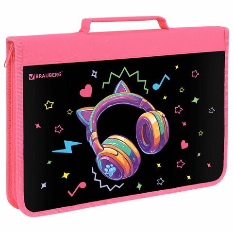 Папка на молнии BRAUBERG А4 с ручкой, с органайзером, 1 отделение, "Headphones", 273384 273384