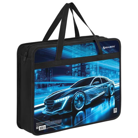 Папка на молнии с ручками BRAUBERG А4, 1 отделение, пластик, 80 мм, "Night driver", 272169 272169