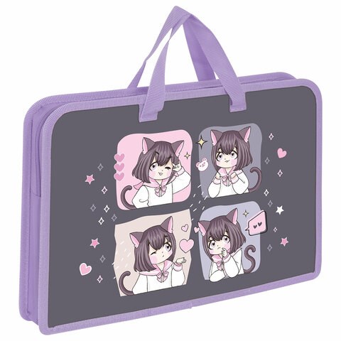 Папка на молнии с ручками ЮНЛАНДИЯ А4, 1 отделение, пластик, ширина 45 мм, "Anime dreamer", 273357 273357