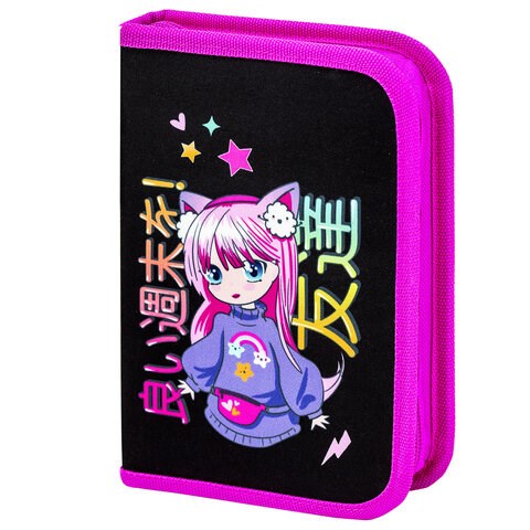 Пенал BRAUBERG, 1 отделение, 1 откидная планка, полиэстер, 21х14 см, "Anime girl", 272323 272323