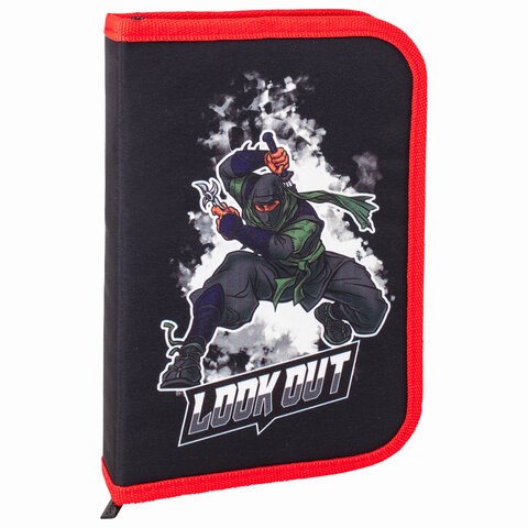 Пенал BRAUBERG, 1 отделение, 2 откидные планки, полиэстер, 21х14 см, "Ninja", 270313 270313