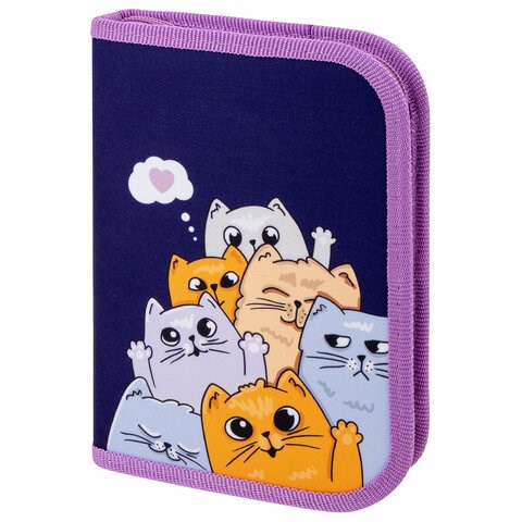 Пенал ПИФАГОР, 1 отделение, 1 откидная планка, полиэстер, 19х13 см, "Cats greetings", 272291 272291