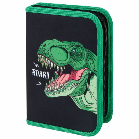 Пенал ПИФАГОР, 1 отделение, 2 откидные планки, полиэстер, 20х14 см, "Dino roar", 272290 272290