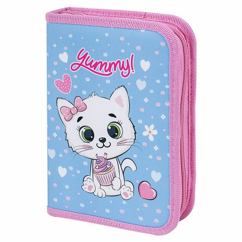 Пенал ПИФАГОР, 1 отделение, 2 откидные планки, полиэстер, 20х14 см, "Yummy Cupcakes", 271512 271512