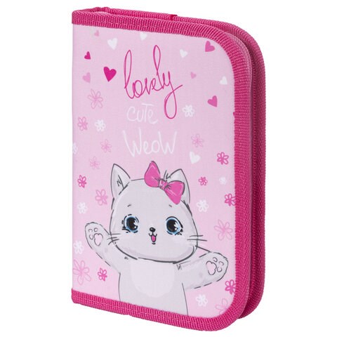 Пенал ПИФАГОР, 1 отделение, ткань, 19x13 см, "Cute Meow", 270358 270358