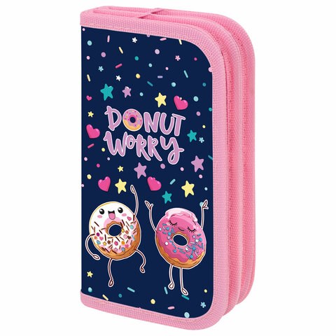 Пенал ПИФАГОР, 2 отделения, ламинированный картон, 19х11 см, "Comic donuts", 273482 273482