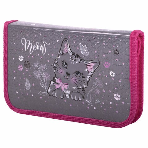 Пенал ЮНЛАНДИЯ, 1 отделение, металлизированный картон, конгрев, 19х11 см, "Meow", 271103 271103