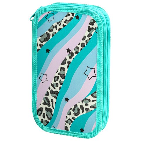 Пенал ЮНЛАНДИЯ, 2 отделения, ламинированный картон, блестки, 19х11 см, "Trendsetter", 271537 271537