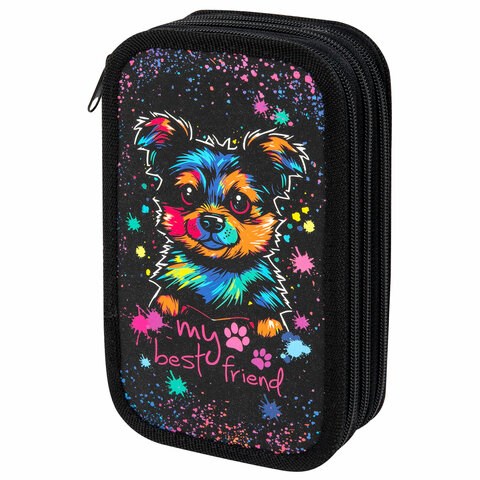 Пенал ЮНЛАНДИЯ, 3 отделения, картон с эффектом soft-touch, 19х11 см, "True friend", 272266 272266