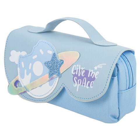Пенал мягкий ЮНЛАНДИЯ с ручкой, 2 отделения, полиэстер, "My Space", голубой, 21х9х6 см, 271578 271578