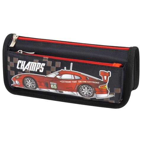 Пенал мягкий ЮНЛАНДИЯ, 2 отделения, полиэстер, "Car champion", черный, 21х6х9 см, 228982 228982