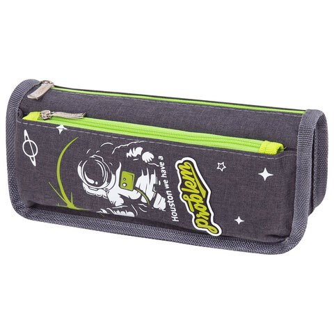 Пенал мягкий ЮНЛАНДИЯ, 2 отделения, полиэстер, "Cosmonaut", серый, 21х6х9 см, 270275 270275
