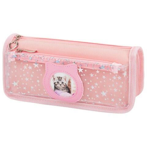 Пенал мягкий ЮНЛАНДИЯ, 2 отделения, полиэстер, "Kitty", розовый, 21х6х9 см, 270261 270261