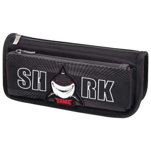 Пенал мягкий ЮНЛАНДИЯ, 2 отделения, полиэстер, "Shark", черный, 21х6х9 см, 270271 270271