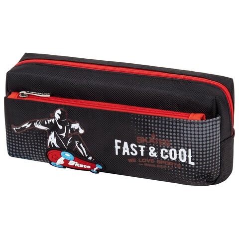 Пенал мягкий ЮНЛАНДИЯ, 2 отделения, полиэстер, "Skate", черный, 21х6х9 см, 270276 270276