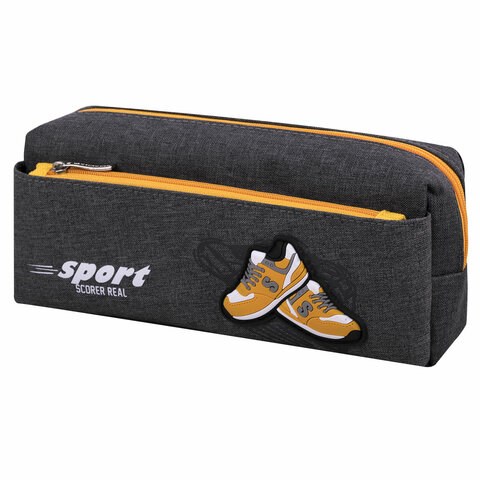 Пенал мягкий ЮНЛАНДИЯ, 2 отделения, полиэстер, "Sport scorer", серый, 20х9х6 см, 271575 271575