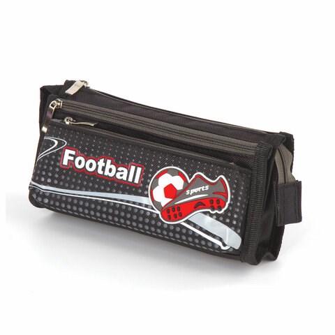 Пенал ЮНЛАНДИЯ для мальчиков, 3 отделения, мягкий, "Футбол", черный, 20х7х9 см, 228978 228978