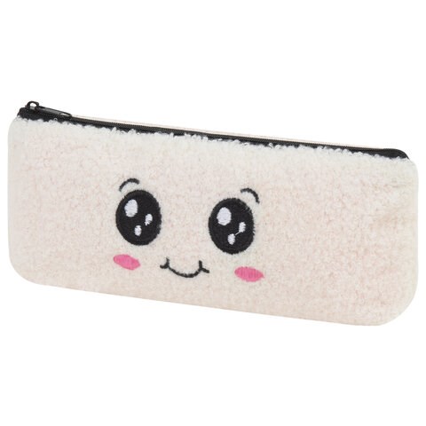 Пенал ЮНЛАНДИЯ, 1 отделение, плюш, "Smiley face", белый, 22х8x3 см, 272269 272269