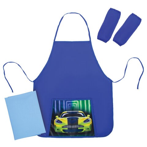 Набор для уроков труда ЮНЛАНДИЯ, клеенка ПВХ, фартук с нарукавниками, "Neon car", 270198 270198