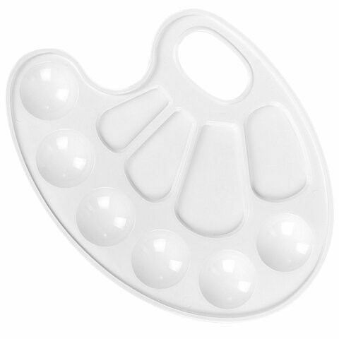 Палитра для рисования ПИФАГОР "ЭНИКИ-БЕНИКИ", белая, овальная, 10 ячеек (6 ячеек для красок и 4 для смешивания), 192352 192352