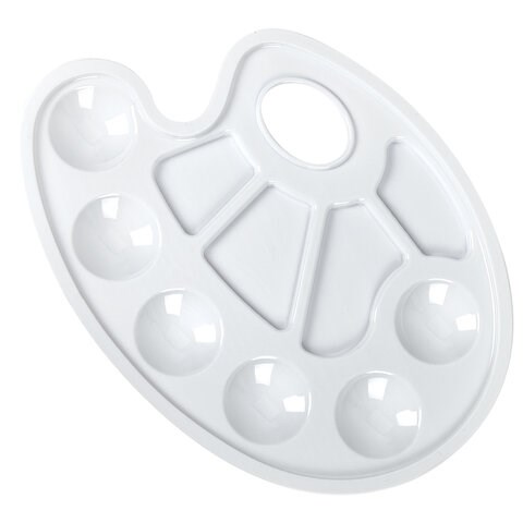 Палитра для рисования ЮНЛАНДИЯ белая, овальная, 6 ячеек для красок и 4 для смешивания, европодвес, 227806 227806